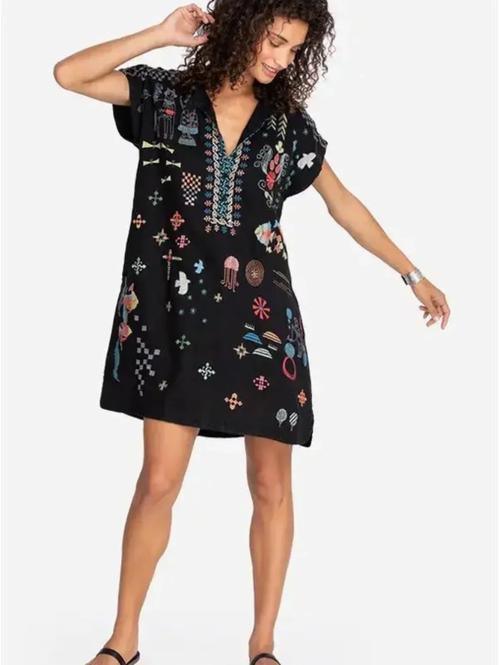 Johnny Was Pete & Greta Lemona Mavis Linen Heavily Embroidered Tunic Dress Small - Picture 2 of 9